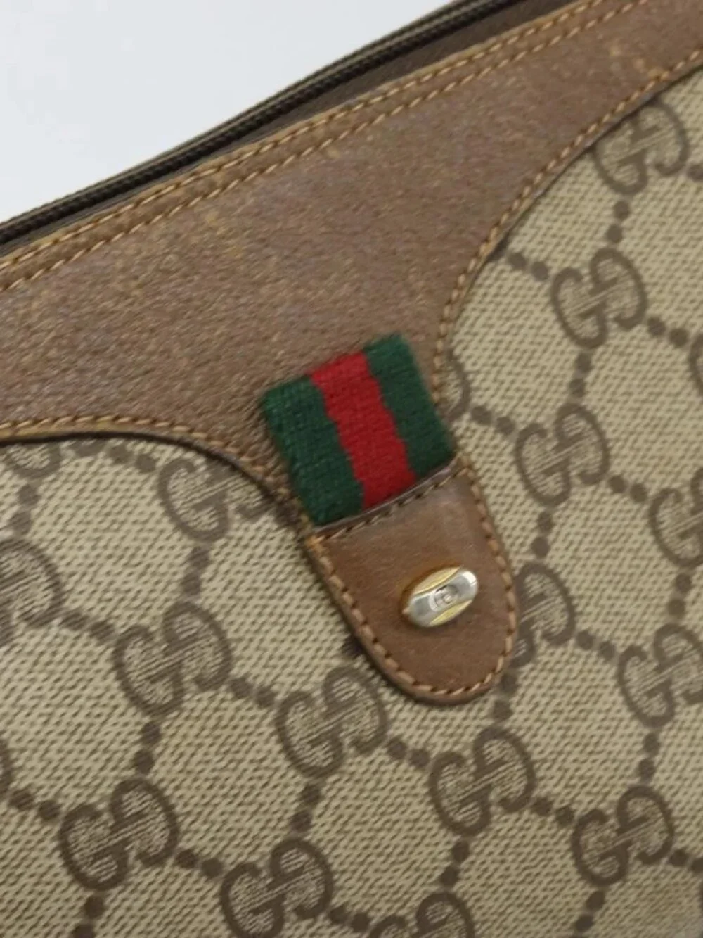 GUCCI GG Supreme Web Sherry Line Bag PVC Beige Gold 89 02 017 Auth 169801 - Picture 10 of 16